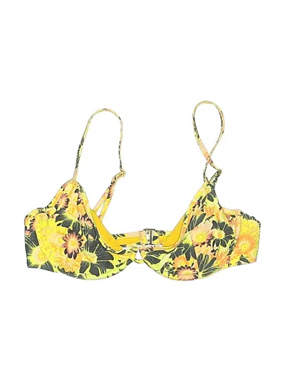 Pre-owned Something Navy Swimsuit Top Yellow Print Pattern Swimwear
