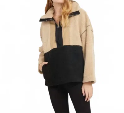 Something Navy Teddy Quarter Zip Jacket In Black Combo In Neutral