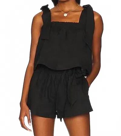Something Navy Tie Shoulder Top In Black