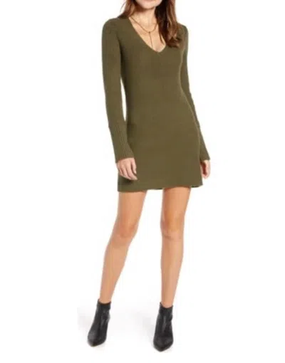 Something Navy V-neck Ribbed Sweater Mini Dress In Olive