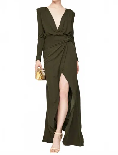 Something Navy V-neck Wrap Gown In Olive In Green