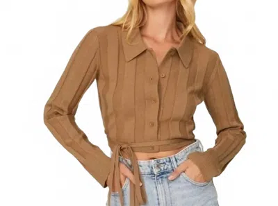 Something Navy Waist Tie Button Up Sweater In Tan In Multi