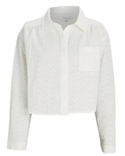 Something Navy Women's Long Sleeve Eyelet Button Up Top In White