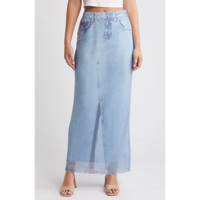 Something New Denise Denim Print Maxi Skirt In Light Blue Aopdenise Print