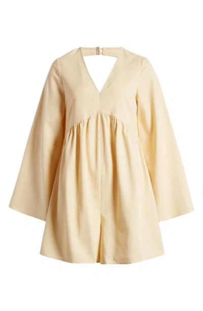 Something New Emily Long Sleeve Wide Leg Romper In Marzipan