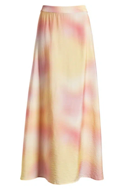 Something New Heaven Hammered Satin Maxi Skirt In Camellia Aop Heaven