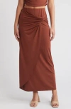 Something New Mila Side Twist Maxi Skirt In Cherry Mahogany