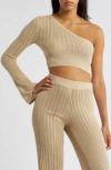 SOMETHING NEW RAYEE ONE-SHOULDER KNIT CROP TOP