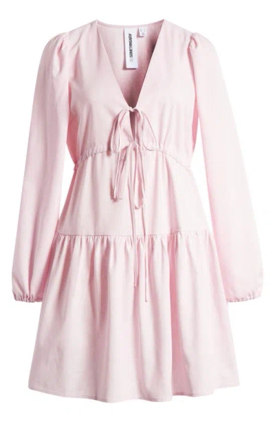Something New Tie Front Long Sleeve Tiered Dress In Ballerina