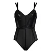 Something Wicked Women's Black Mia Leather & Mesh Bodysuit With Open Back In Black