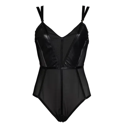 Something Wicked Women's Black Mia Leather & Mesh Bodysuit With Open Back In Multi