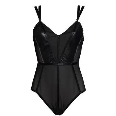 Something Wicked Women's Black Mia Leather & Mesh Bodysuit With Open Back In Black
