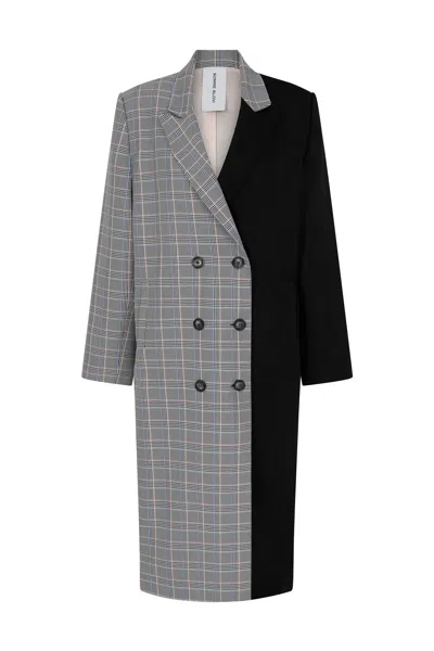 Somme Slovi Women's Black / Grey Double-breasted Notch Collar Coat In Black/grey