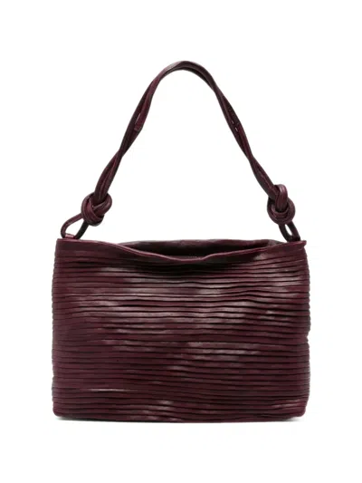 Sommet Aisha L Rows Pleated Leather Shoulder Bag In Purple