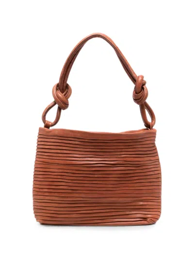 Sommet Aisha Rows Pleated Leather Shoulder Bag In Brown
