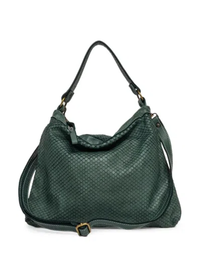 Sommet Corda Scale-texture Medium Shoulder Bag In Green