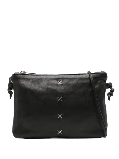 Sommet Leather Cross-stitch Satchel In Black