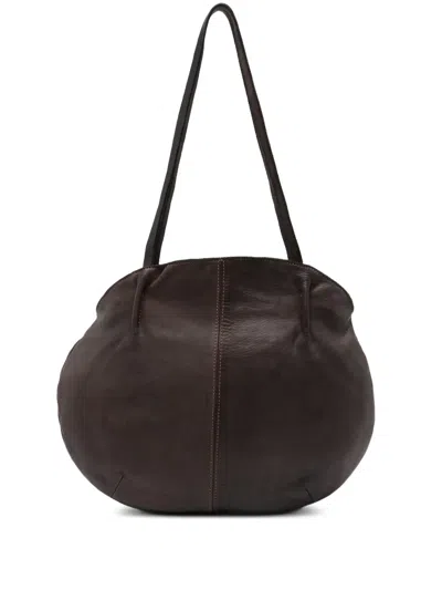 Sommet Oval-shaped Leather Shoulder Bag In Brown