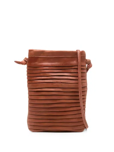 Sommet Paloma Rows Pleated Leather Shoulder Bag In Brown
