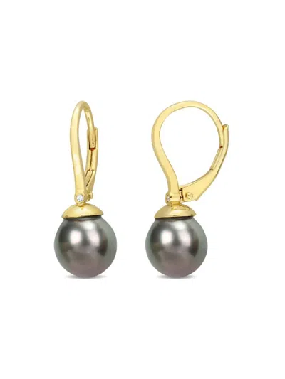 Sonatina Women's 14k Yellow Goldplated Sterling Silver, 8-8.5mm Tahitian Cultured Pearl & Diamond Stud Earrin