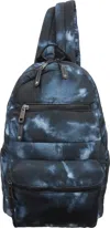 SONDRA ROBERTS TIE DYE QUILTED NYLON BACKPACK IN BLACK COMBO