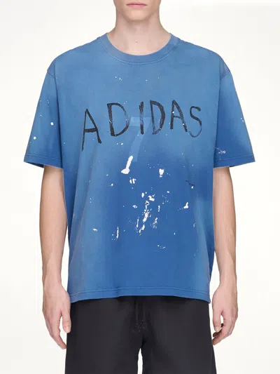 Song For The Mute X Adidas Paint-splatter Logo-print T-shirt In Blue