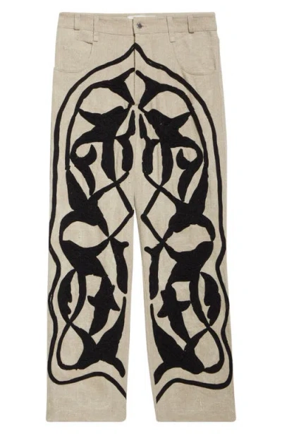 Song For The Mute Arabesque Long Linen Work Pants In Brown