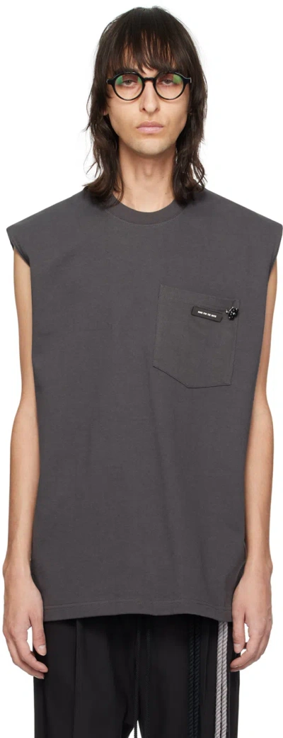 Song For The Mute Black Blue Stem Tank Top In Washed Black