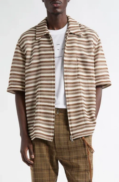 Song For The Mute Boxy Stripe Zip Shirt In Multi