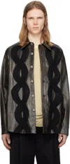 SONG FOR THE MUTE BROWN 'APPLIQUÉ' FAUX-LEATHER OVERSHIRT
