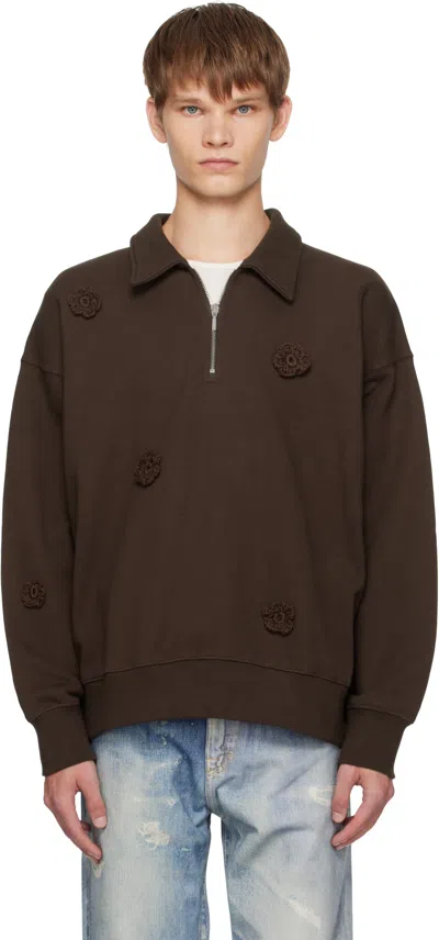 Song For The Mute Brown Daisy Quarter Zip Sweatshirt