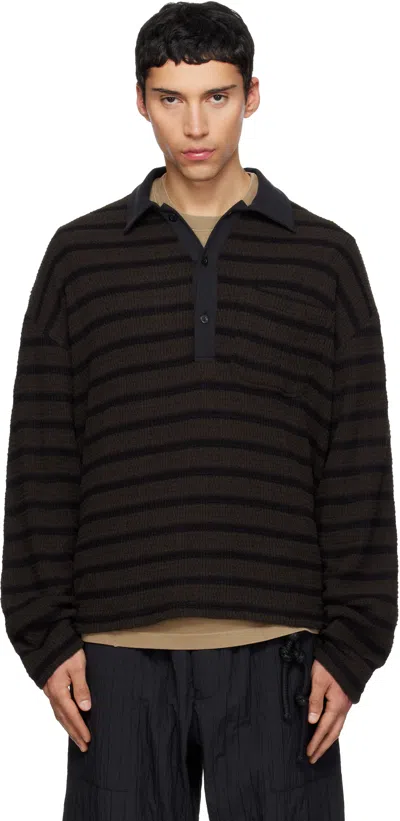 Song For The Mute Brown Piano Knit L/s Polo In Blue