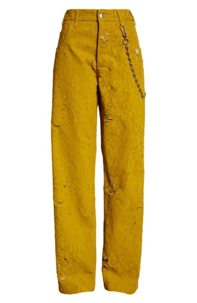 Song For The Mute Bullet Hole Denim Work Pants In Mustard