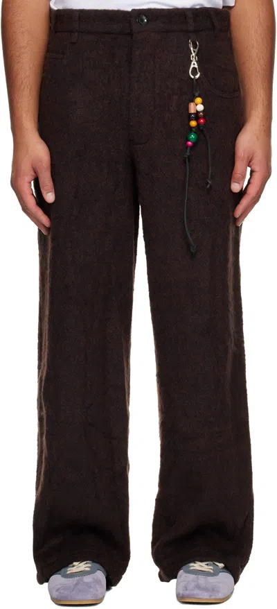 Song For The Mute Burgundy Comfy Wool Wide Leg Trousers In Animal Print