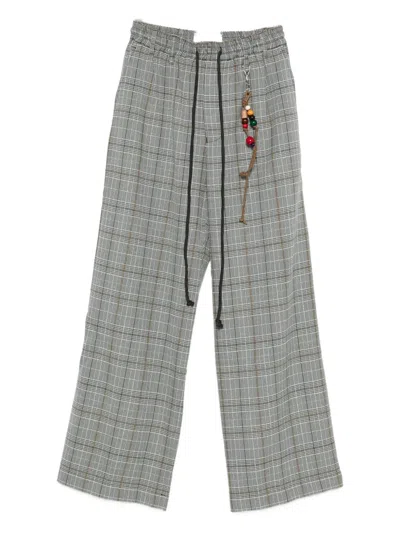 Song For The Mute Checked Drawstring-waist Pants In Gray