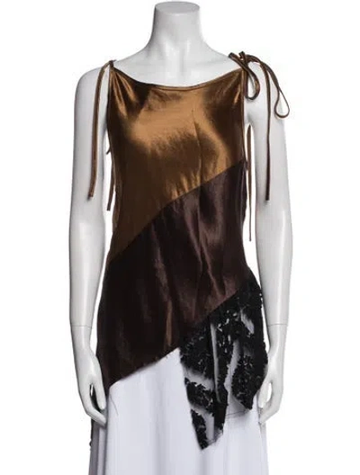 Pre-owned Song For The Mute Colorblock Pattern Cowl Neck Tunic In Brown