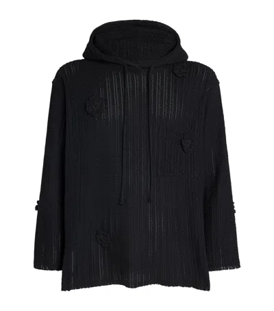 Song For The Mute Cotton-linen Daisy Chain Hoodie In Black