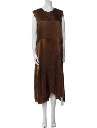 Pre-owned Song For The Mute Crew Neck Midi Length Dress In Brown