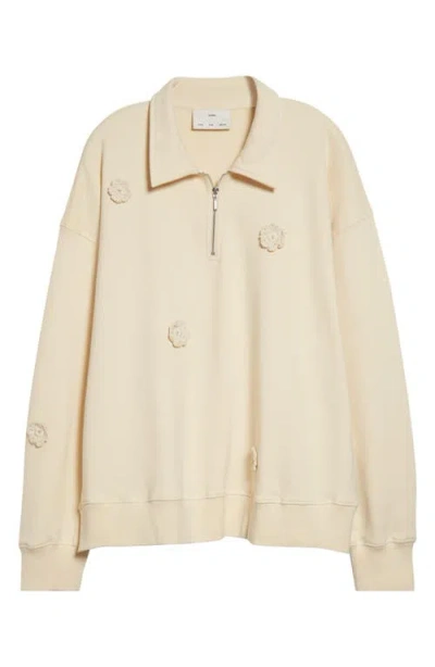 Song For The Mute Daisy Appliqué Quarter Zip Sweatshirt In White