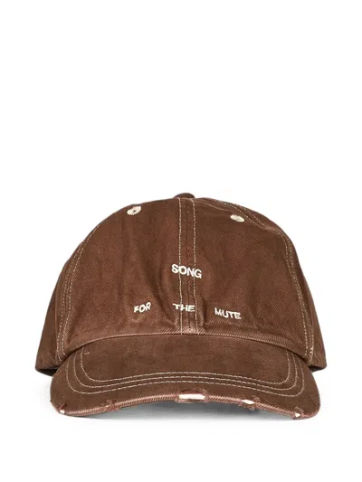 Song For The Mute Distressed Logo-embroidered Baseball Cap In Brown