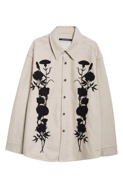 Song For The Mute Embroidered Foliage Cotton Shirt Jacket In Off White