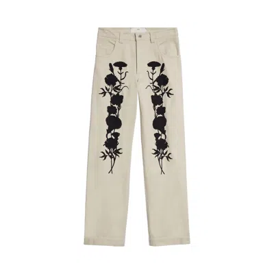 Pre-owned Song For The Mute Embroidered Foliage Pant 'off White' In Cream