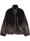 Song For The Mute Gray Funnel Faux-fur Track Jacket In Brown