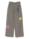 Song For The Mute Floral-appliqué Checked Trousers In Brown
