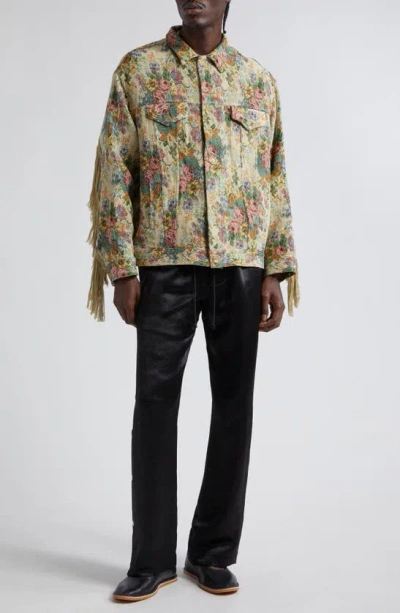 Song For The Mute Floral Oversize Tapestry Worker Jacket In Yellow