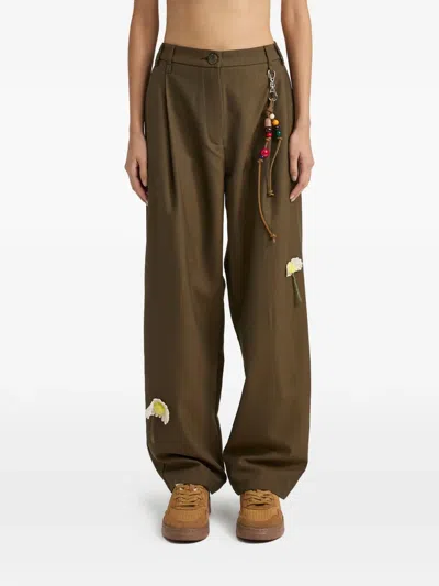 Song For The Mute Flower-appliqué Pleated Trousers In Green
