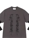 Song For The Mute Foliage-print Double-layered "black" T-shirt In Grey