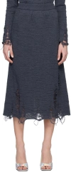 Song For The Mute Gray Distressed Midi Skirt In Charcoal