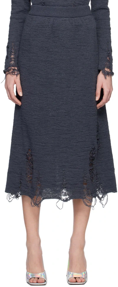 Song For The Mute Gray Distressed Midi Skirt In Charcoal