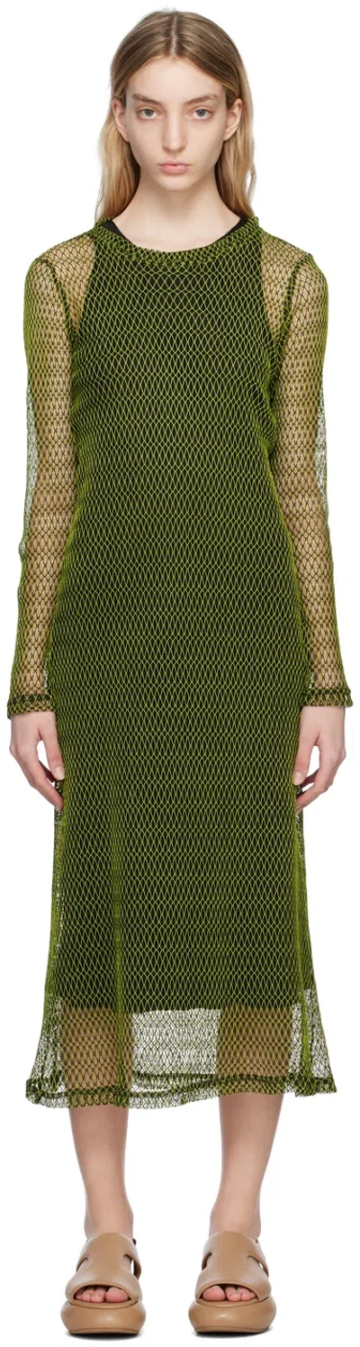 Song For The Mute Semi-sheer Fishnet Mesh Maxi Dress In Green / Black